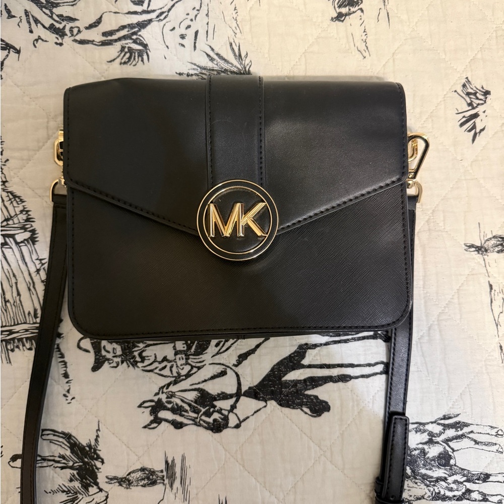 Michael Kors Black Crossbody Bag with Gold Accents
